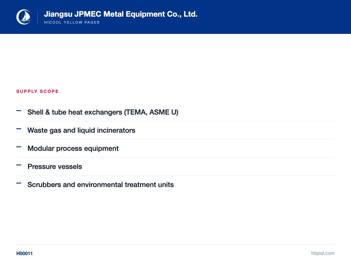 Jiangsu JPMEC Metal Equipment Co., Ltd. — supply scope | Hicool Yellow Pages
