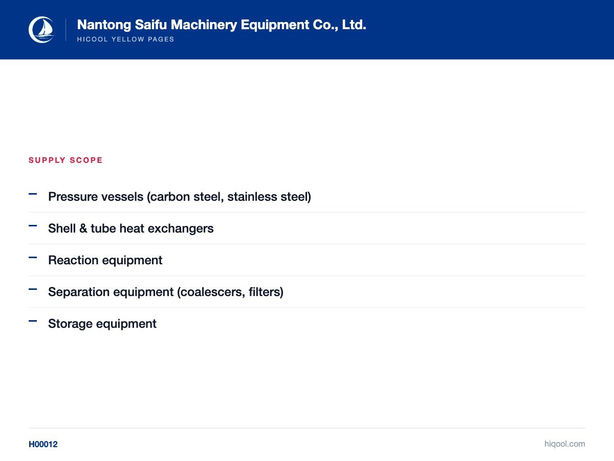 Nantong Saifu Machinery Equipment Co., Ltd. — supply scope | Hicool Yellow Pages